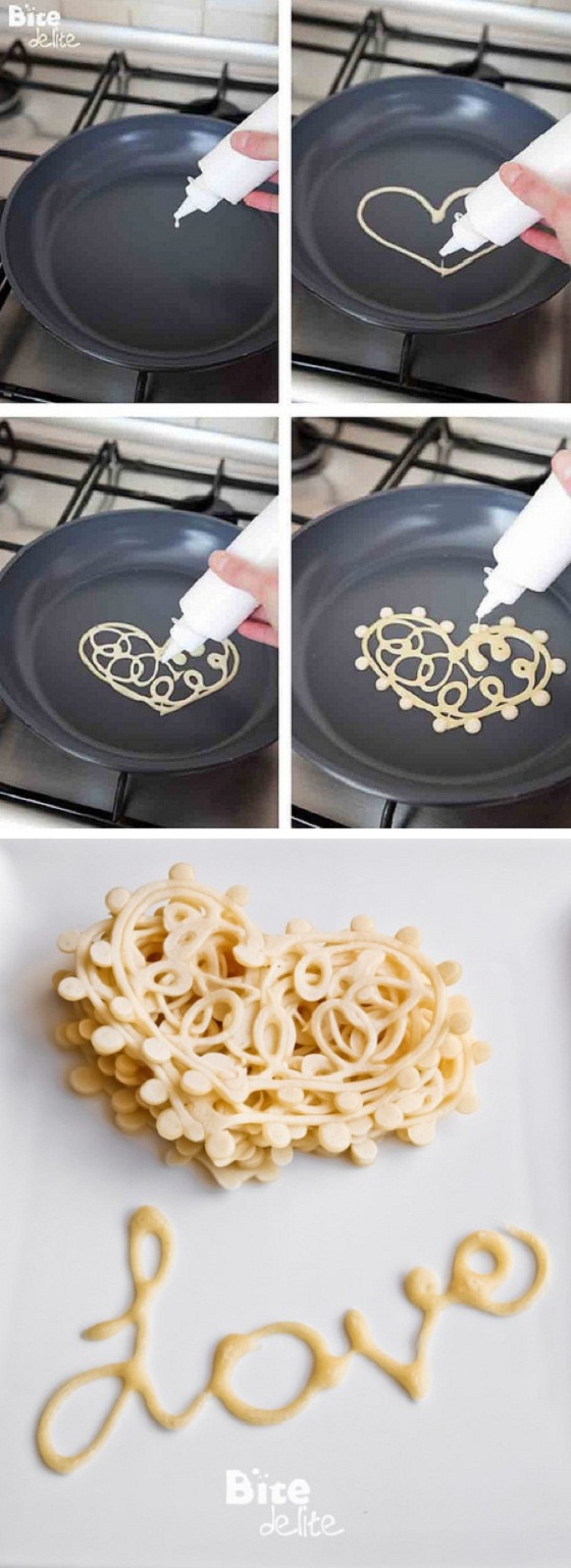Lace heart pancakes